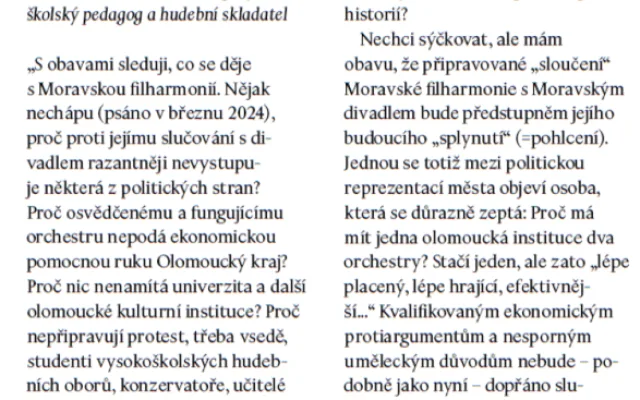 Cenzura v Moravské filharmonii? Z brožury zmizely kritické příspěvky některých ambasadorů