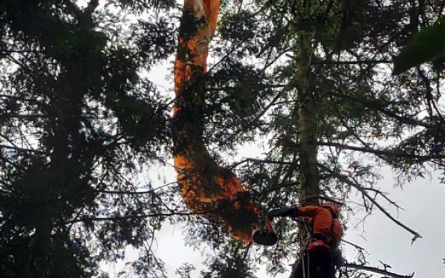 VIDEO: Mladá paraglidistka uvízla na Hranicku v korunách stromů . Z výšky ji zachránili hasiči-lezci