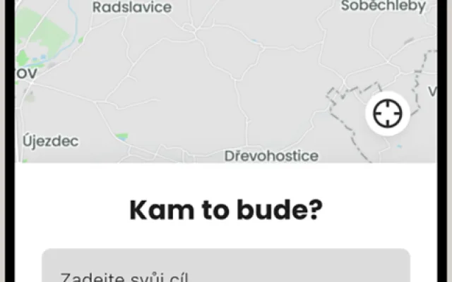 V aplikaci vyznačená oblast, ve které bude možné objednávat jízdy mikrobusem