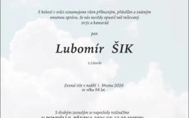 Ve věku 98 let zemřel Lubomír Šik, osobnost Litovel. Nesklonil se před nacisty ani komunisty