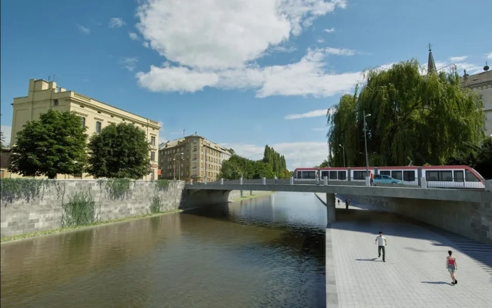 most s kovovými konstrukcemii, zamítnutý radnící. Zdroj Povodí Moravy