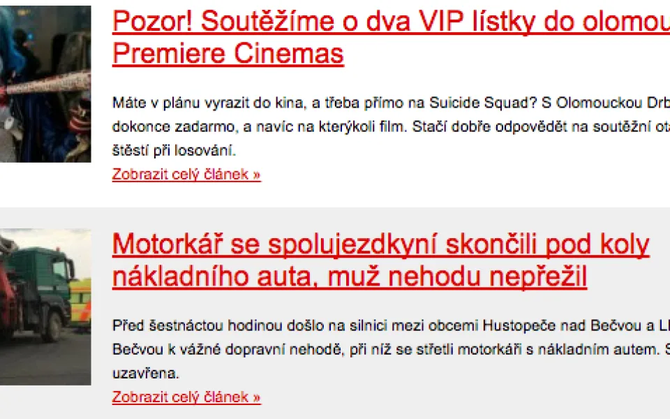 Přehled zpráv od Olomoucké Drbny