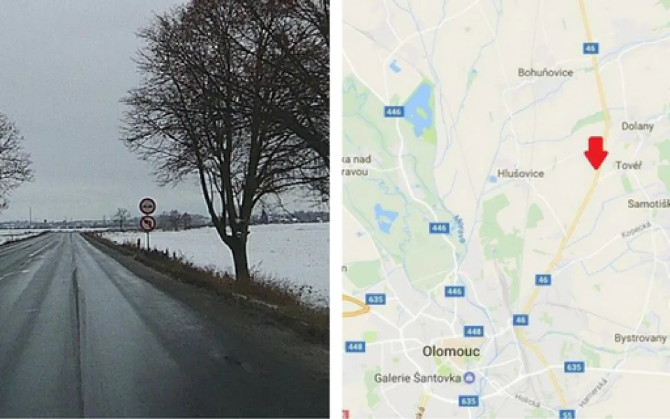 Řidiči, pozor! Ve směru od Šternberka nově nesmíte odbočit vlevo na Tovéř