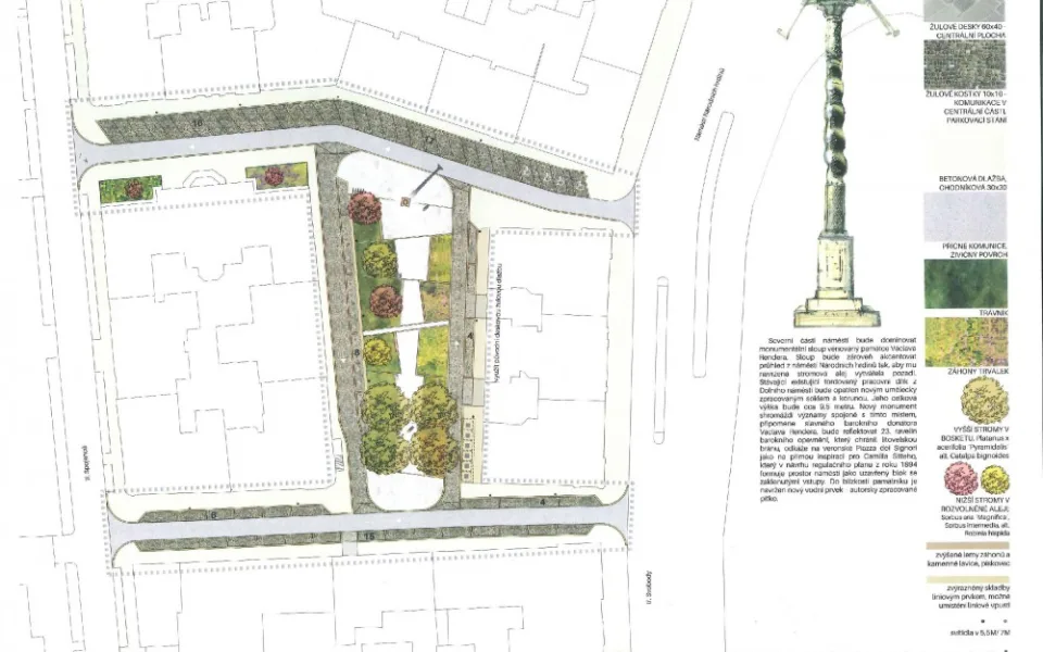 Změna Kollárova náměstí se blíží, územní studie počítá s úpravou zeleně i monumentálním sloupem