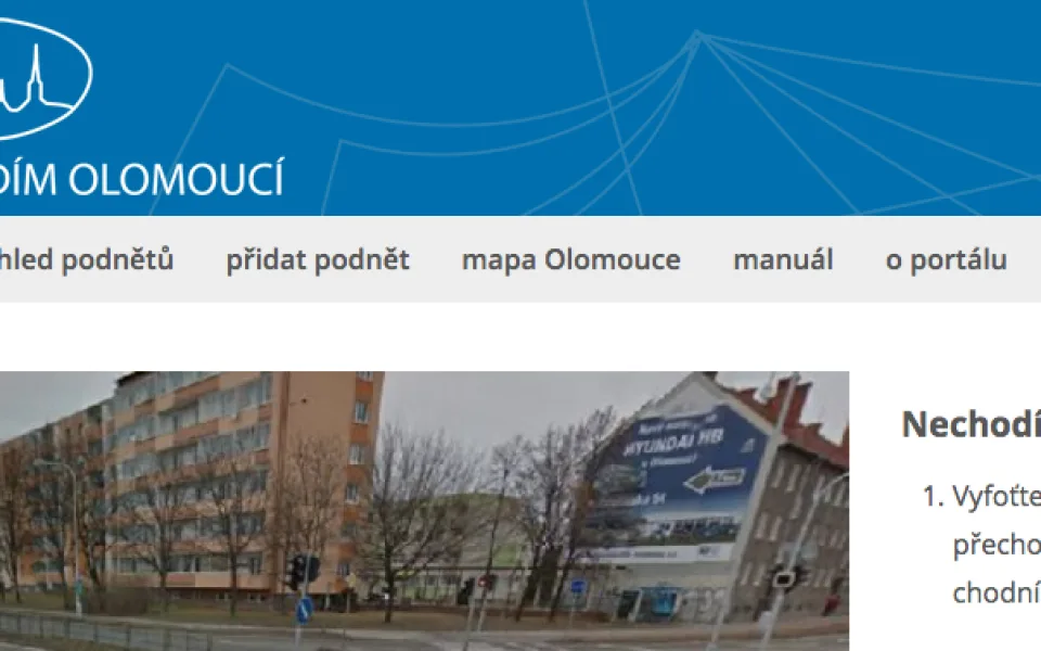 Olomouc má nový portál s názvem Chodím Olomoucí, můžete skrze něj říct, co vás ve městě trápí