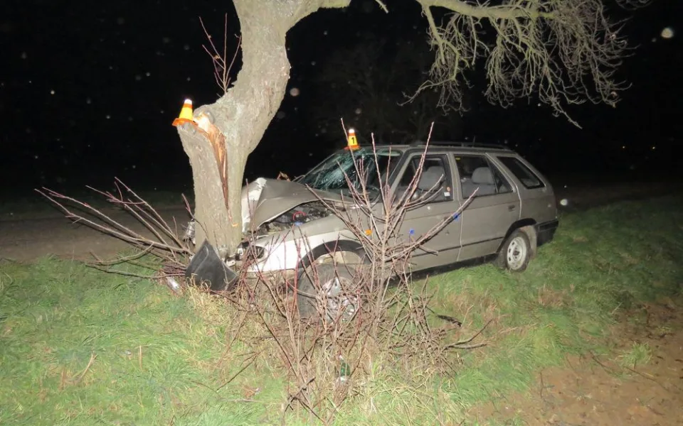 Řidič se svým autem narazil do stromu vedle silnice, z místa nehody se vypařil jako pára nad hrncem