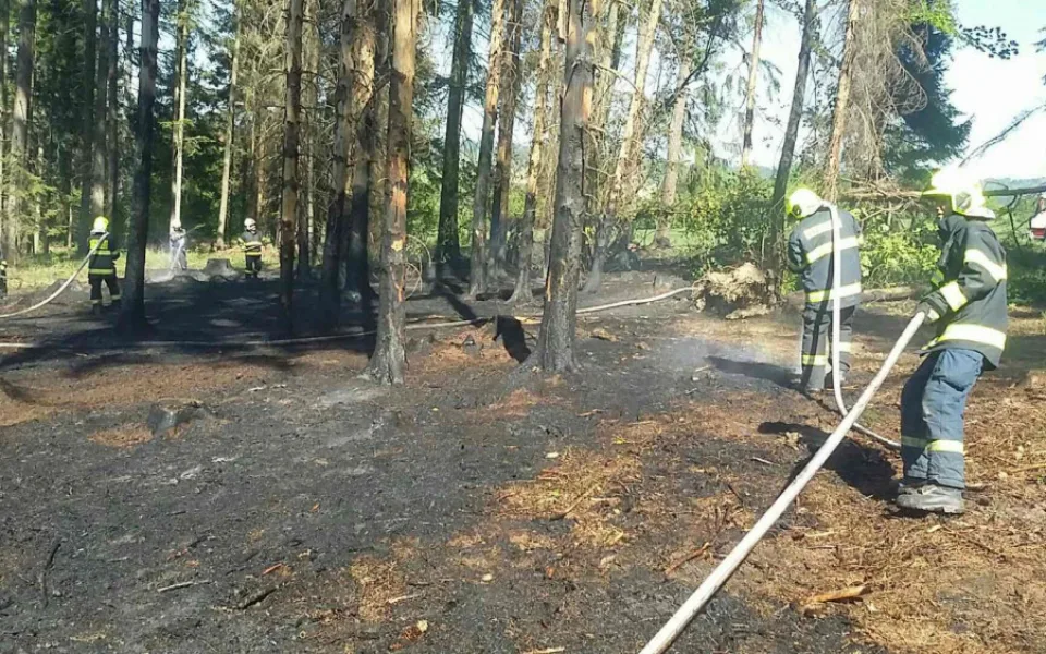 V lese u Heroltovic hořelo, hasiči měli plameny pod kontrolou za půl hodiny