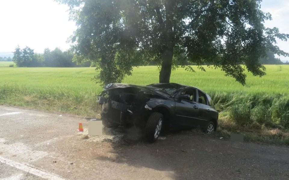 Řidič se spolujezdkyní nevybral v autě zatáčku a skončil ve stromě. Oba dva se zranili