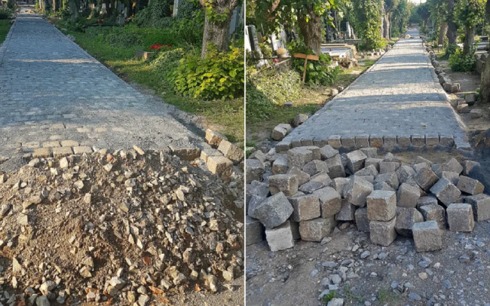 Na olomouckém hřbitově se opravují chodníky. Použije se dlažba po rekonstrukci ulice 1. máje