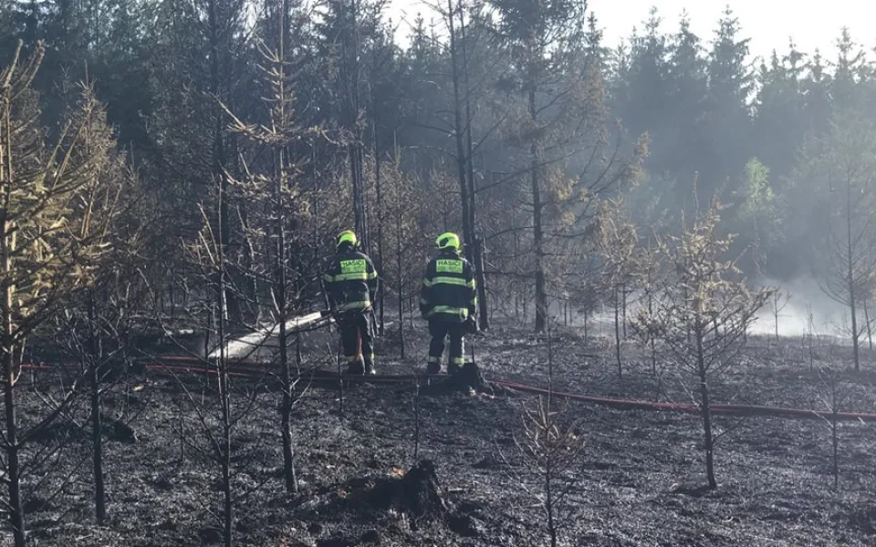 FOTO/VIDEO: Shořely tři hektary lesa, zasahovalo 17 jednotek hasičů a vrtulník