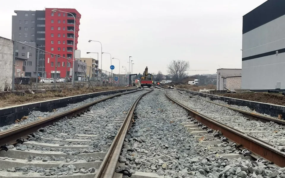 Stavba tramvajové trati v olomoucké ulici Schweitzerova