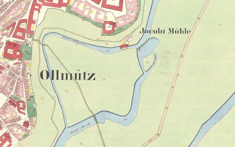 Jakubský mlýn (Jacobimühle) na Císařských povinných otiscích stabilního katastru  z roku 1831