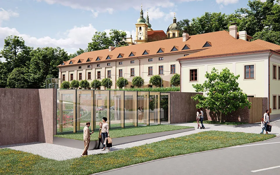 Vizualizace proměny ulice a zahrady hospice na Svatém Kopečku