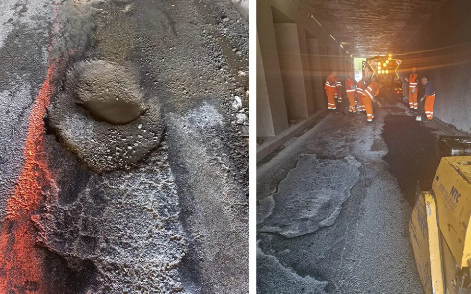 Nebezpečné výtluky a rychlá oprava. Rušný podjezd v Přerově zatěžují náklaďáky s materiálem pro D1