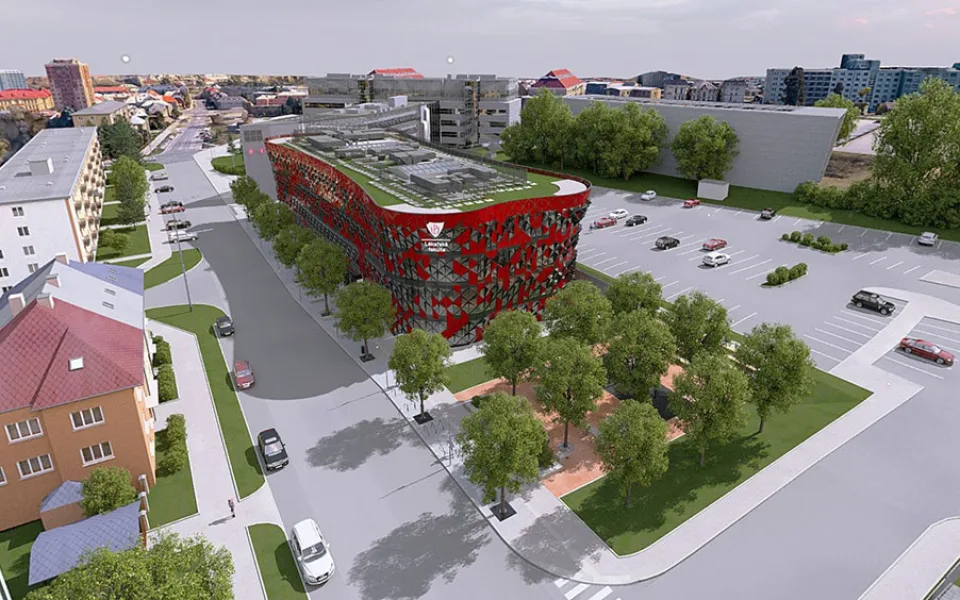 Vizualizace nové dominanty Hněvotínské ulice v Olomouci. Budova poslouží budoucím zdravotníkům.