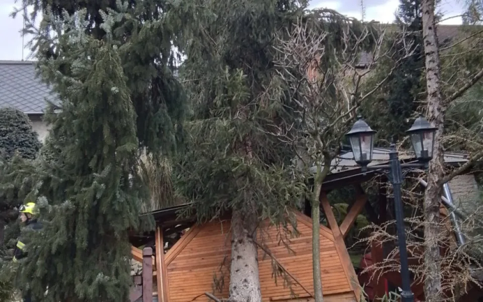 Silný vítr lámal v Olomouckém kraji stromy. Padaly na elektrické dráty, koleje a v Bystrovanech ohrožovaly dům