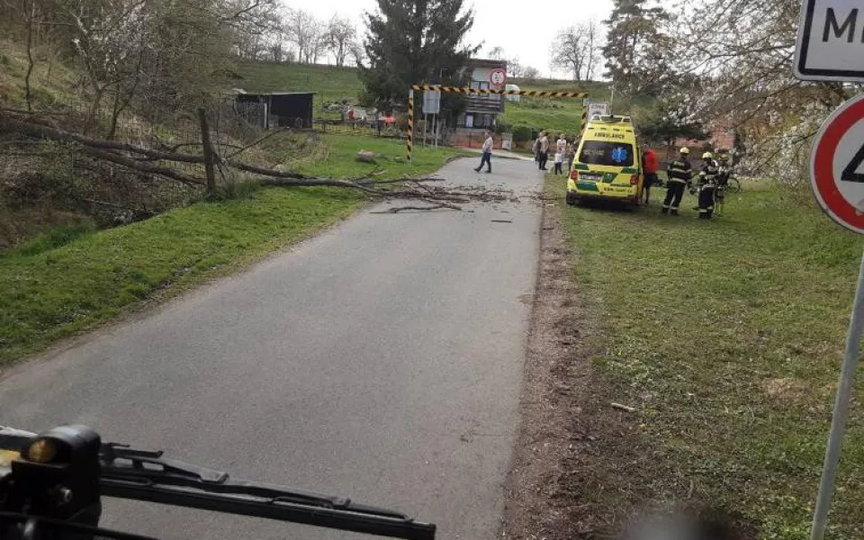 U Mladče silný vítr shodil strom na cyklistu. Hasiči měli v celém kraji přes dvě desítky zásahů