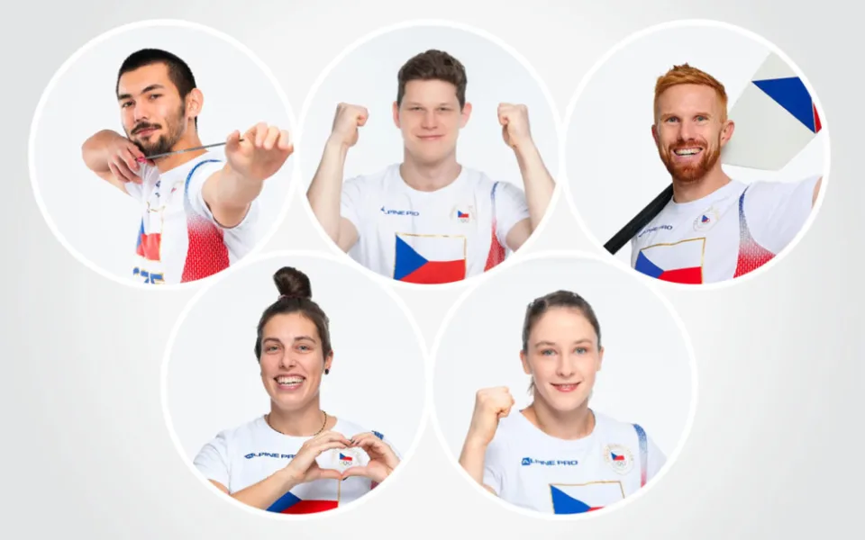 Olympionici z UP. Nahoře zleva Adam Li, Jakub Jurka a Miroslav Vraštil, dole zleva Radka Novotníková a Renata Zachová.