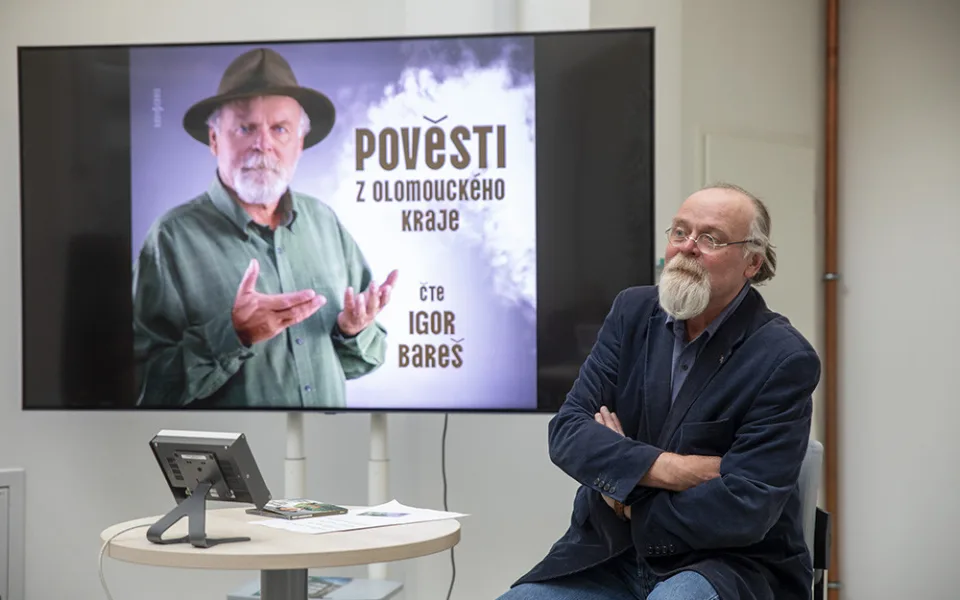 Herec Igor Bareš na křtu nahrávky Pověsti z Olomouckého kraje