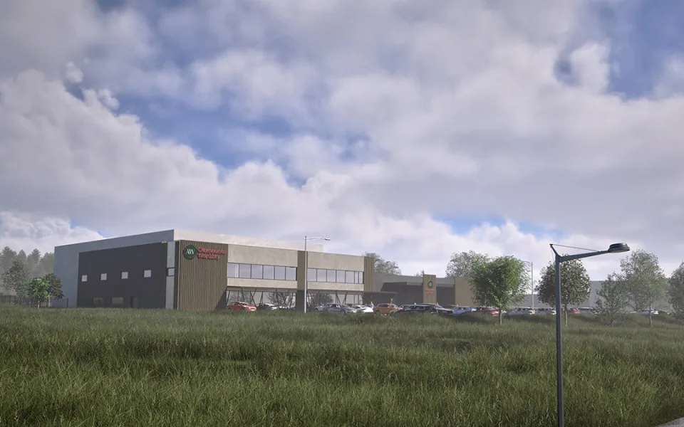 Vizualizace nových výrobních kapacit a retail parku v Lošticích