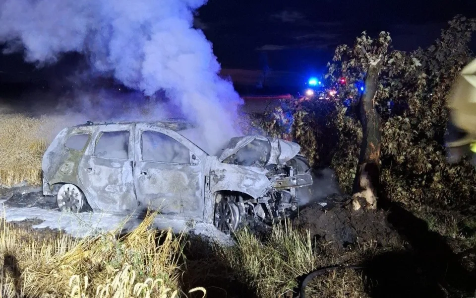 Jednadvacetiletá řidička u Tovačova nad ránem usnula. Narazila do stromu, auto shořelo
