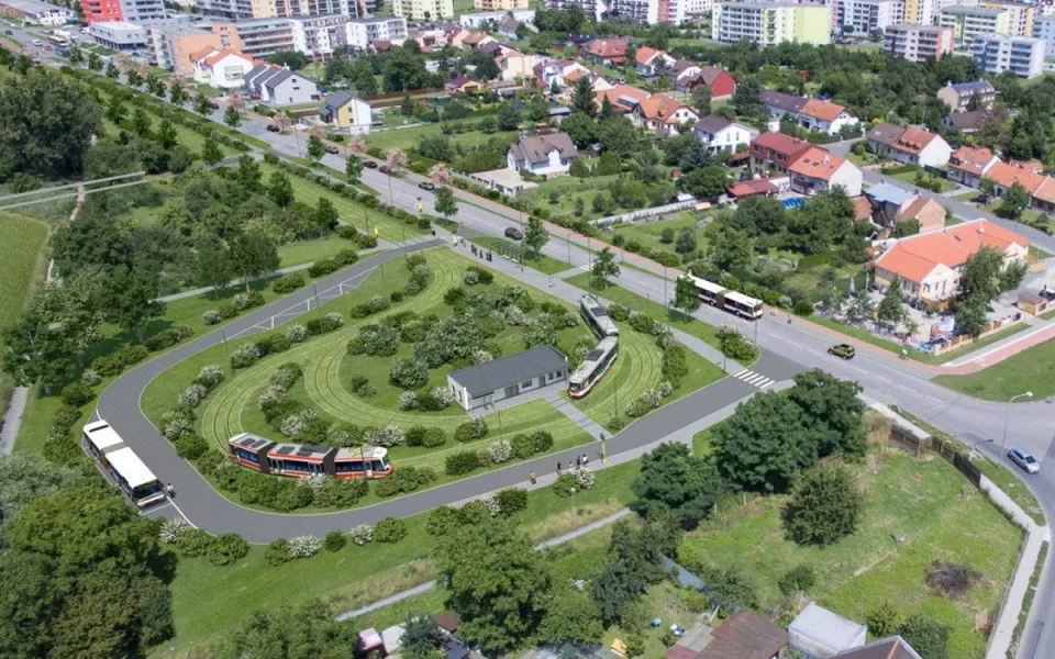 Vizualizace tramvajové smyčky u ulice Jižní v Olomouci